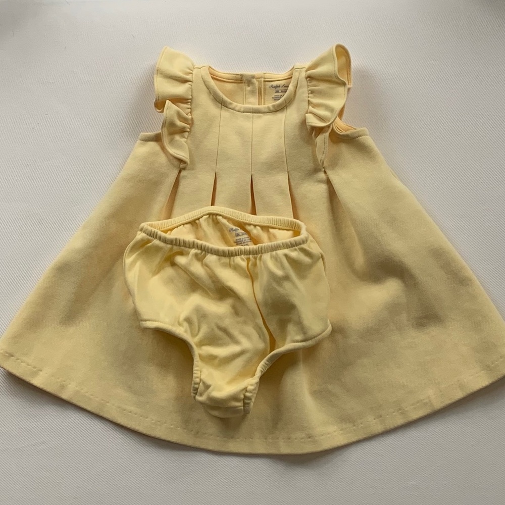 Ralph Lauren Pale Yellow Ruffle-Sleeve Dress with Bloomers